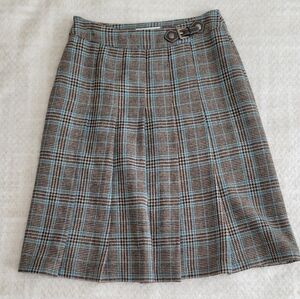 Migaino Houndstooth Plaid Pleated Wool Skirt